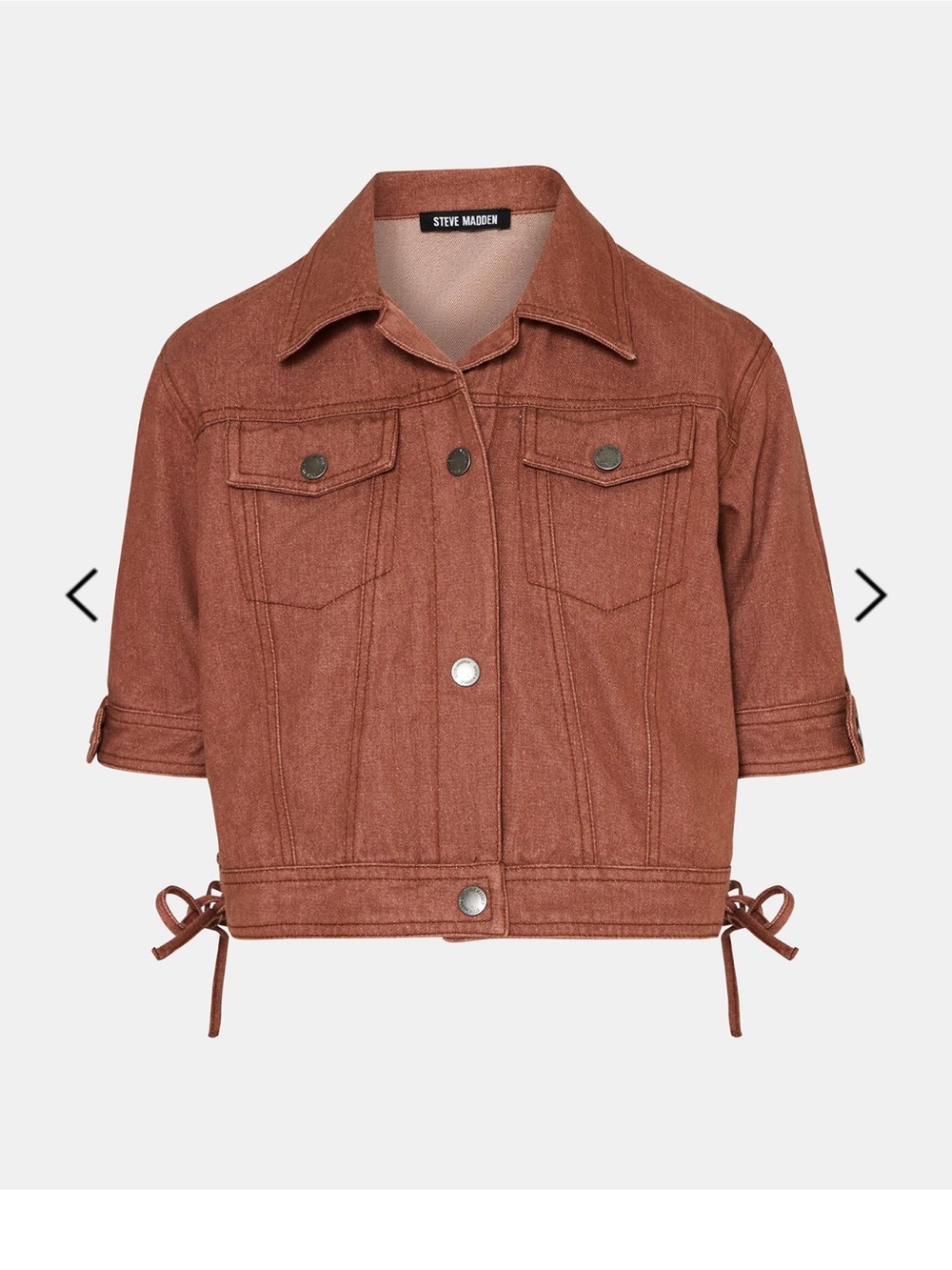 Steve Madden Cropped Rust Denim Jacket and Lace-Up Shorts Set - Picture 3 of 3